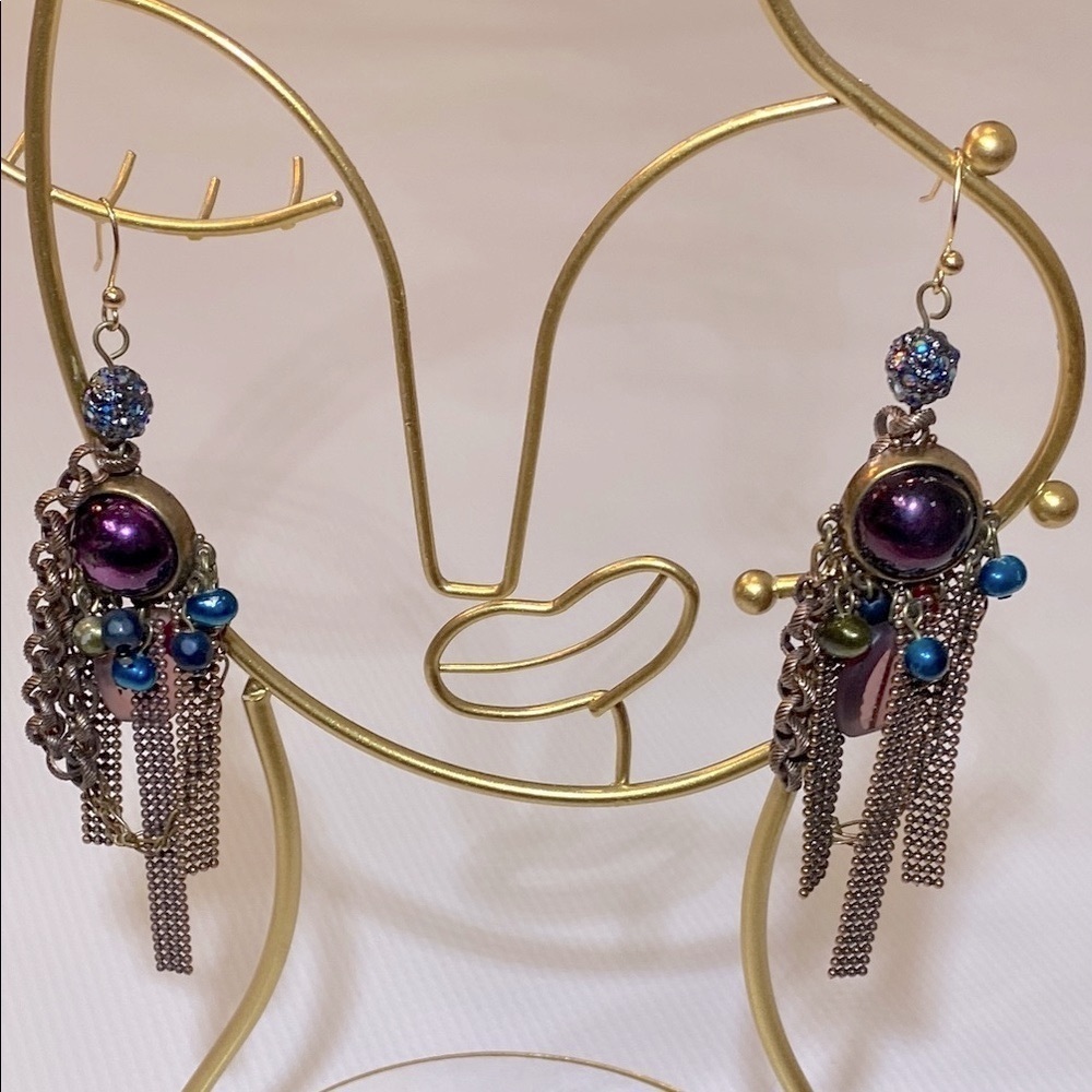 Chico's Purple and Blue Dangle Earrings with Fringe
